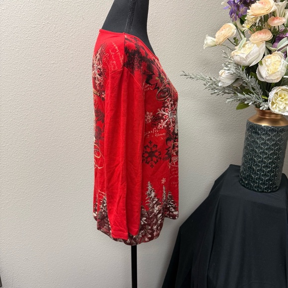 Jess & Jane Red Santa Christmas Top M | Holiday Graphic Tunic Winter Bling Tee - Picture 5 of 8